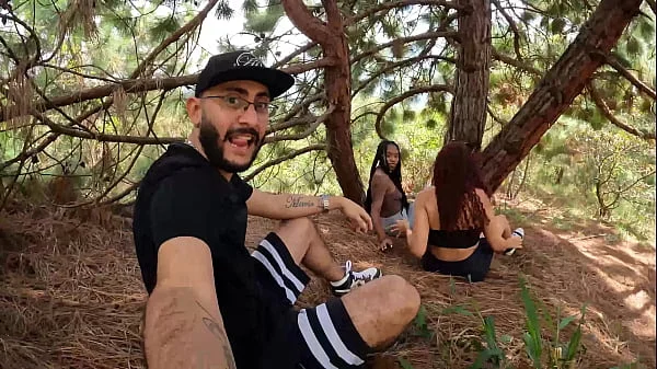 I go out to exercise with my two friends and we end up having a threesome outdoors