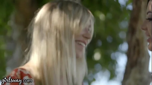 GIRLSWAY Hot Jogger Caught Babes in Woods & Joins for Threesome